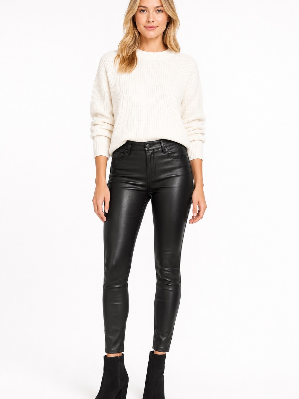 Social Standard by Sanctuary Black Faux Leather Ankle Skinny Pants Womens 4
